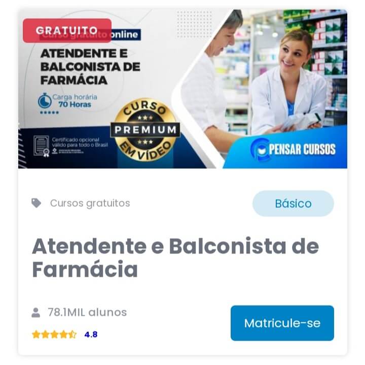 Curso Grátis Atendente de Farmácia