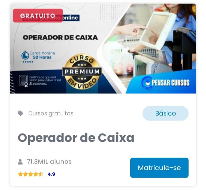 Curso Grátis Operador de Caixa
