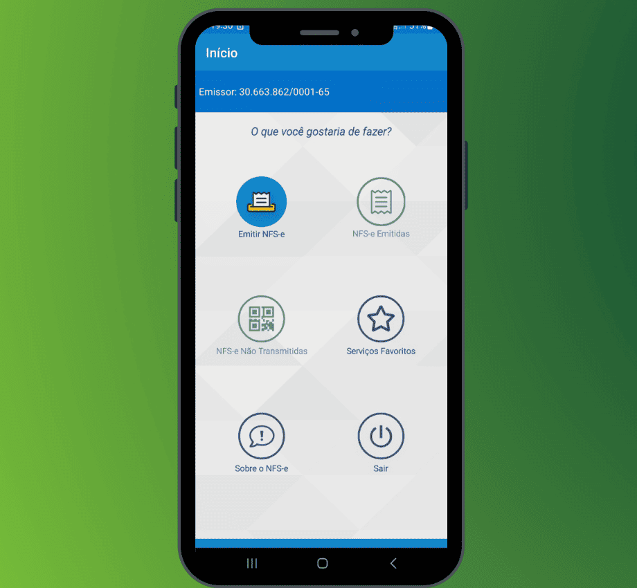 Tela Celular Emissor de Nota Fiscal MEI