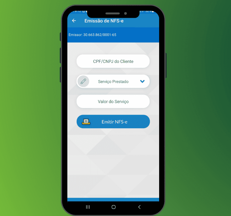 Tela Celular Emissor Nota Fiscal MEI